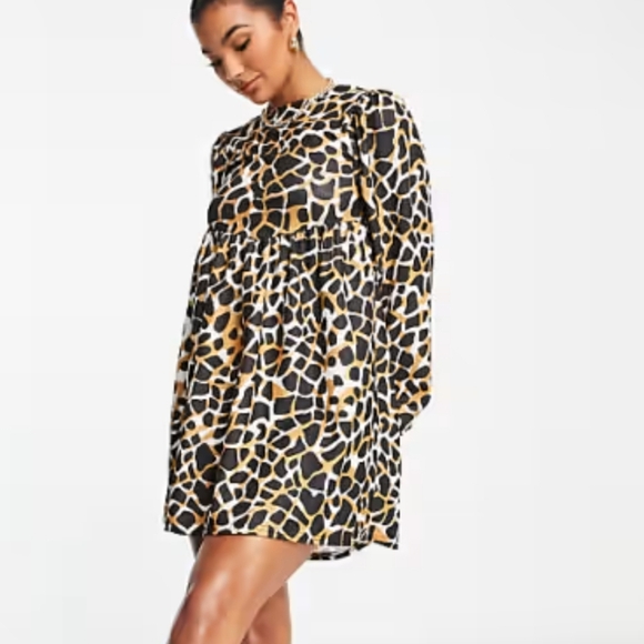 ASOS Design, New Oversized Long Blouson Sleeve Animal Print Mini Dress Size 8 - Picture 3 of 14